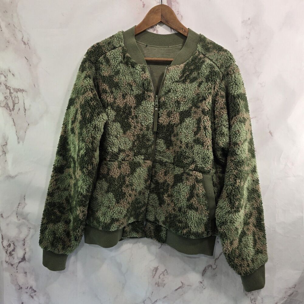 Prana Sweatshirt Womens Large Camo Sherpa Teddy Polar Escape Zip Crew Jersey